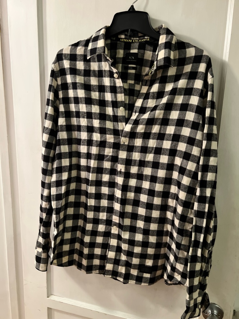Armani Exchange Black & White Check Plaid Shirt